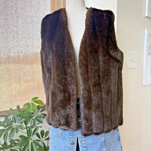 Custom Faux Fur Vest Women's Large Chocolate Brown Reversible Black Dragon VTG